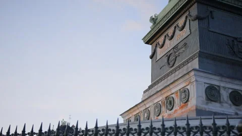 Close-Up of July Column Detailing with Blue Sky Background in Paris, France Stock Footage 258890696