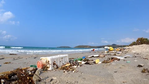 Close up of junk garbage dirty on the beach in Thailand. Stock Footage 102949946