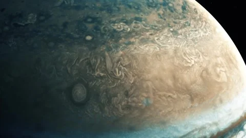 Close-Up of Jupiter's Swirling Cloud Patterns, 3D Realistic Animation of Ju.. Stock Footage 313756934