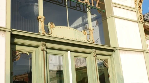 Close up Karlsplatz Stadtbahn Station designed by designer Otto Wagner Video stock 87526206