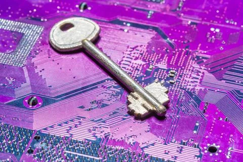 Close up of key on computer circuit board Stock Photos