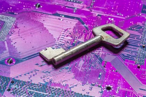 Close up of key on computer circuit board Stock Photos