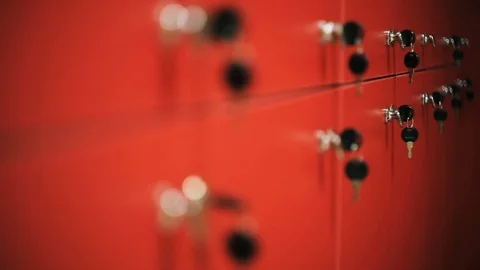 Close up key in the lock in the locker room gym solution property number metal Stock Footage 98643610