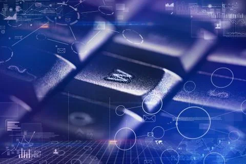 Close-up keyboard with link and communication concept Stock Photos