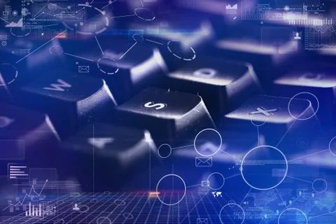 Close-up keyboard with link and communication concept Stock Photos