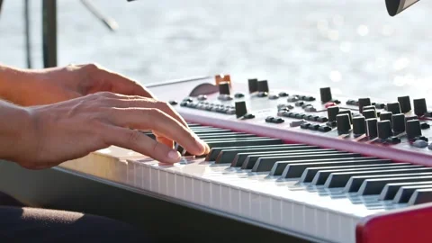 Close Up of keyboard Player Hands Playing Music Stock Footage 209458668