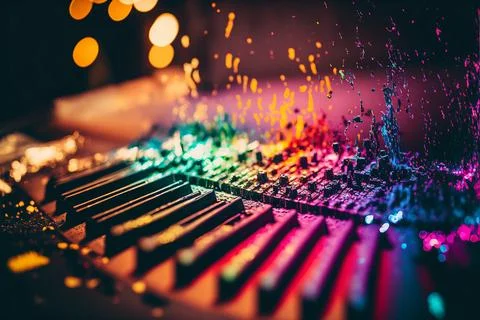 Close up of keyboard with rainbow paint energetic explosion Stock Illustration