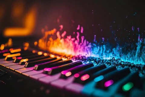 Close up of keyboard with rainbow paint energetic explosion Stock Illustration