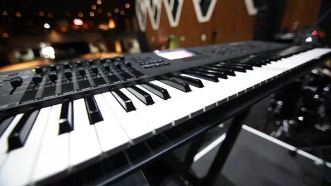 Close-up of a Keyboard on a stage before a concert Stock Footage 90638845