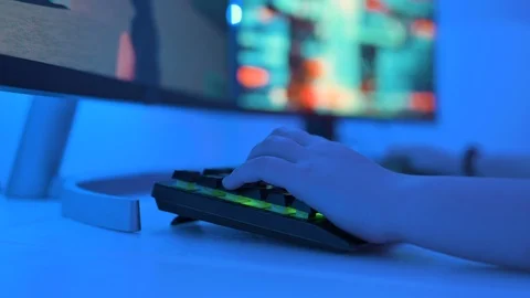 Close up of keyboard while playing online video game Stock Footage 122523800