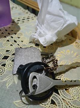 Close-up of a keychain with metal keys Stock Photos
