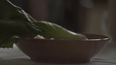 Close up kid eating salad only hand seen Stock Footage 71289358