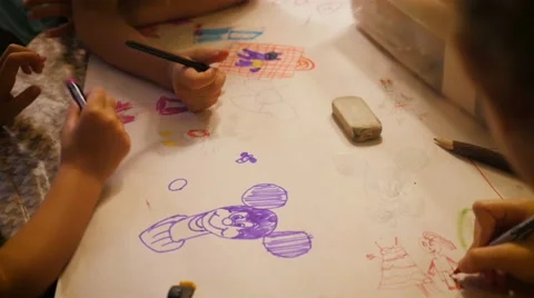 Close up of Kids Hands Drawing Stock Footage 67011150