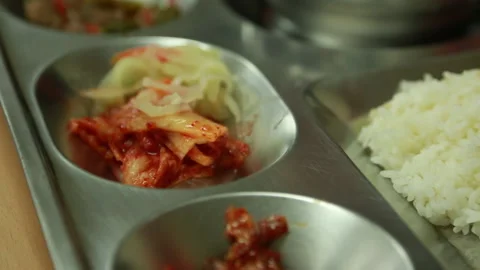 Close-up of Kimchi in Korean Cafeteria Stock Footage 333289064