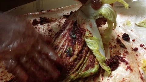 Close up Kimchi making for the winter. korean traditional food Stock Footage 84650580