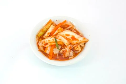 Close-up kimuchi on white dish isolate on white background Stock Photos