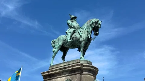 Close up of King Charles X Gustav statue in Malmo city, Sweden Stock Footage 339287019