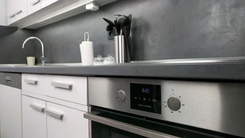 Close up of kitchen oven in modern kitchen Stock Footage 133729858