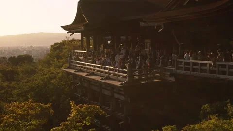 Close-up of Kiyomizu-dera Temple Main Hall at Sunset in Kyoto, Japan Stock Footage 267431937