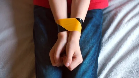 Close-up of knitted children hands Video stock 123895281