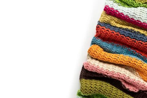 Close-up of knitted wool blanket on white background. Stock Photos