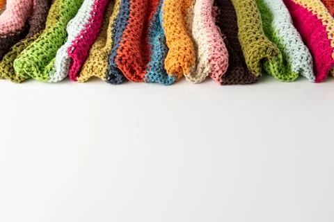 Close-up of knitted wool blanket on white background. Stock Photos