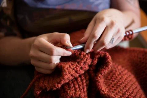 Close Up of Knitting Hands Stock Photos