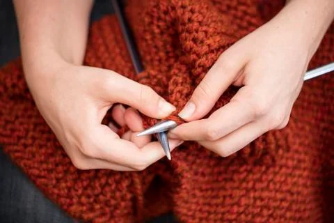 Close Up of Knitting Hands Stock Photos