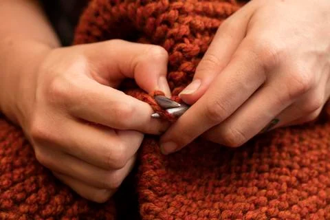 Close Up of Knitting Hands Stock Photos