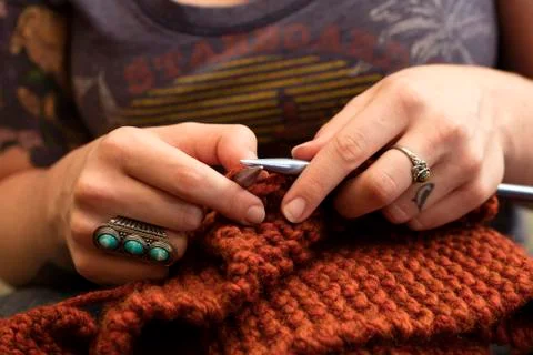 Close Up of Knitting Hands Stock Photos