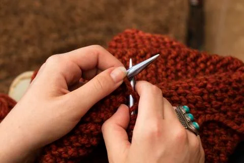 Close Up of Knitting Hands Stock Photos