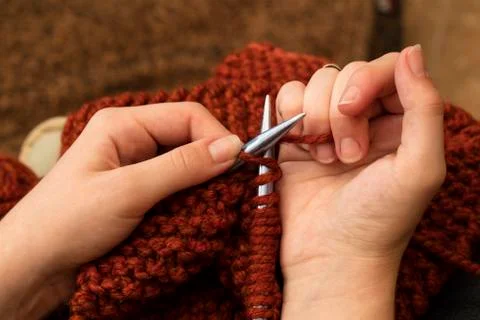 Close Up of Knitting Hands Stock Photos