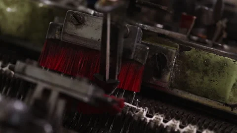 Close-Up Of Knitting Needles Working With White Thread Stock Footage 300664964
