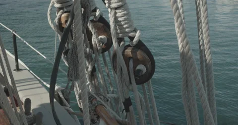 Close up of knots of an ancient sailing ship Stock Footage 142805388
