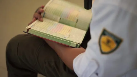 Close up of the Koran being read 스톡 동영상 282180734