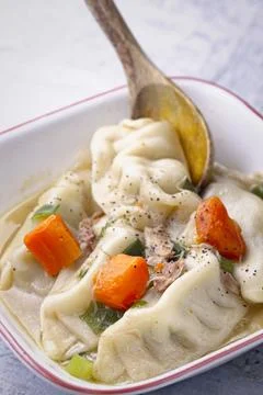 CLose up of Korean dumpling soup. Stock Photos