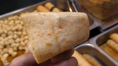 Close-up of a Korean Fish Cake Bar (Eomuk-ba) Street Food Snack Stock Footage 337374865