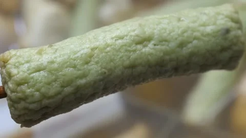 Close up of Korean Fish Cake Skewer (Eomuk) on Stick Stock Footage 337374351