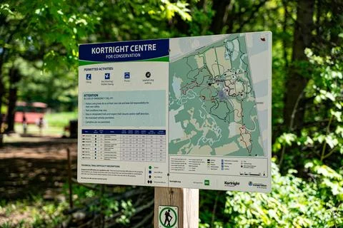 Close up of Kortright Centre for Conservation trail map sign. Vaughan, Canada - Stock Photos