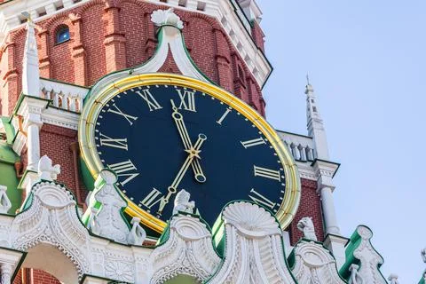 Close-up of the Kremlin Clock of the Moscow in sunny day. Foto stock