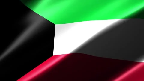 Close up of the Kuwait flag blowing in the wind Видео 348687915