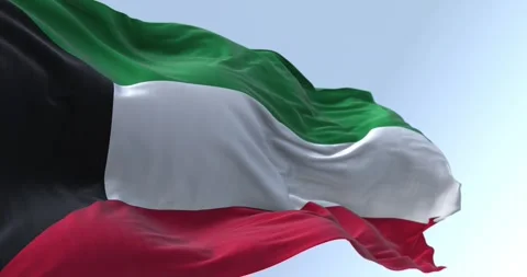 Close-up of Kuwait national flag waving in the wind Stock Footage 254777893