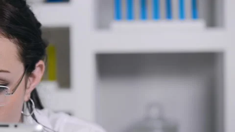 Close up of lab technician using tablet computer Stock Footage 199630125