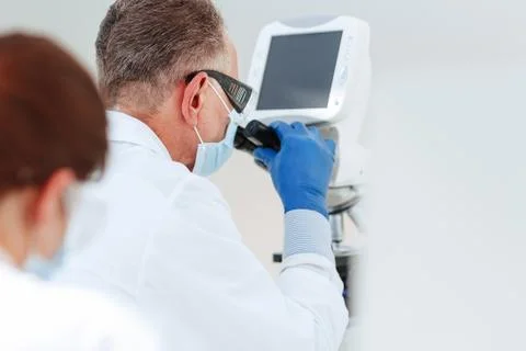 Close up. laboratory scientists conduct testing in the laboratory. Stock Photos