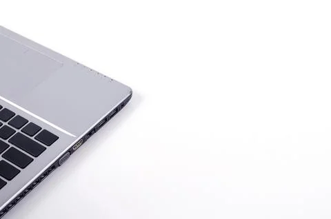 Close up of Labtop computer on white backgrounds for minimalist style backg.. Stock Photos