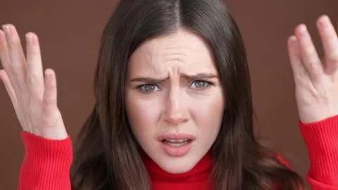 Close up lady feel mad crazy novelty isolated brown color background Video stock 189423084