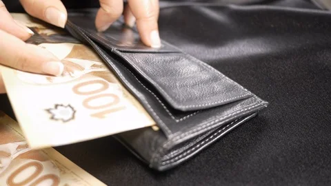 Close up of a Lady inserting hundred dollar bills into a wallet.4k Stock Footage 96086200