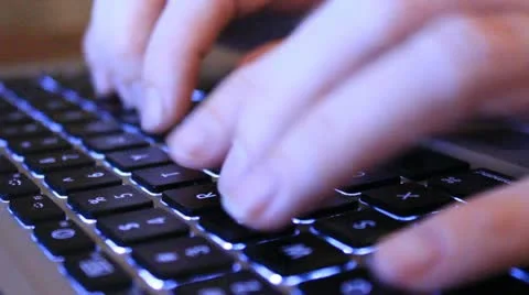 Close up of a lady typing on a black keyboard Stock Footage 12377979