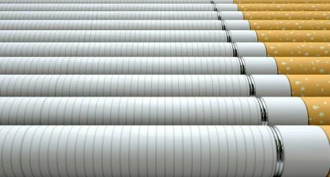 A close up of a laid out collection of regular electronic cigarettes with a g Stock Illustration