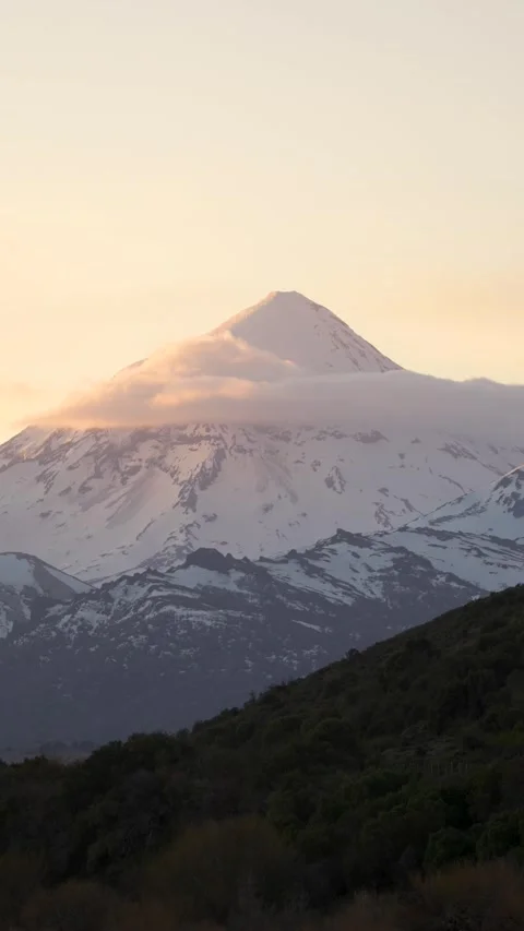 Close-up of Lanin volcano at sunset. Lanin National Park. Patagonia Argentina Stock Footage 289554599